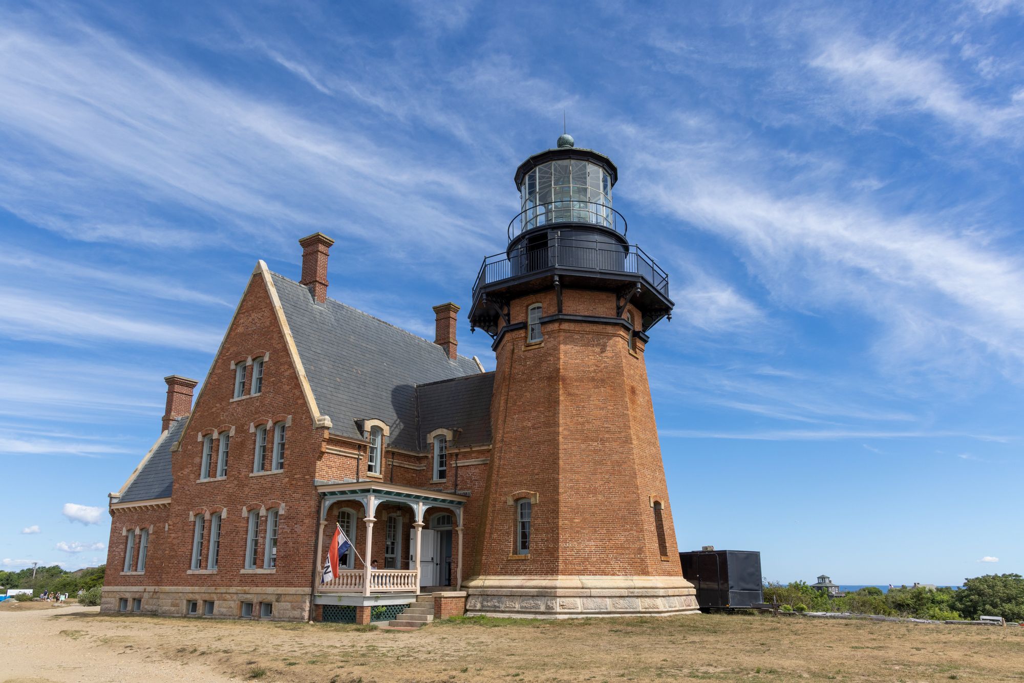 The Block Island Southeast Lighthouse standing above the Mohegan Bluffs